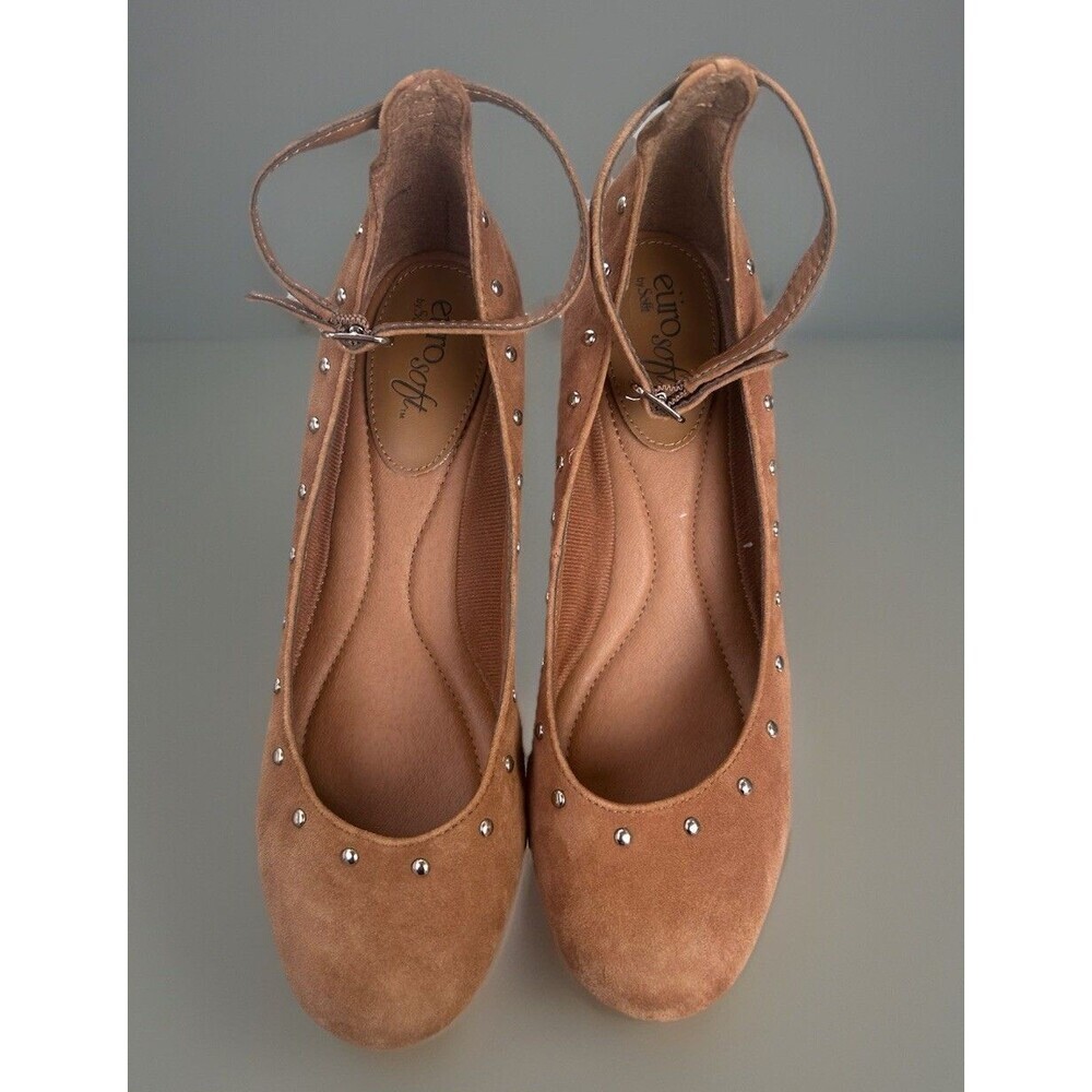Eurosoft Devi Sofft Womens Pumps Sz 7.5M Tan Suede Studded Chunky Heel Lagenlook - Picture 3 of 5